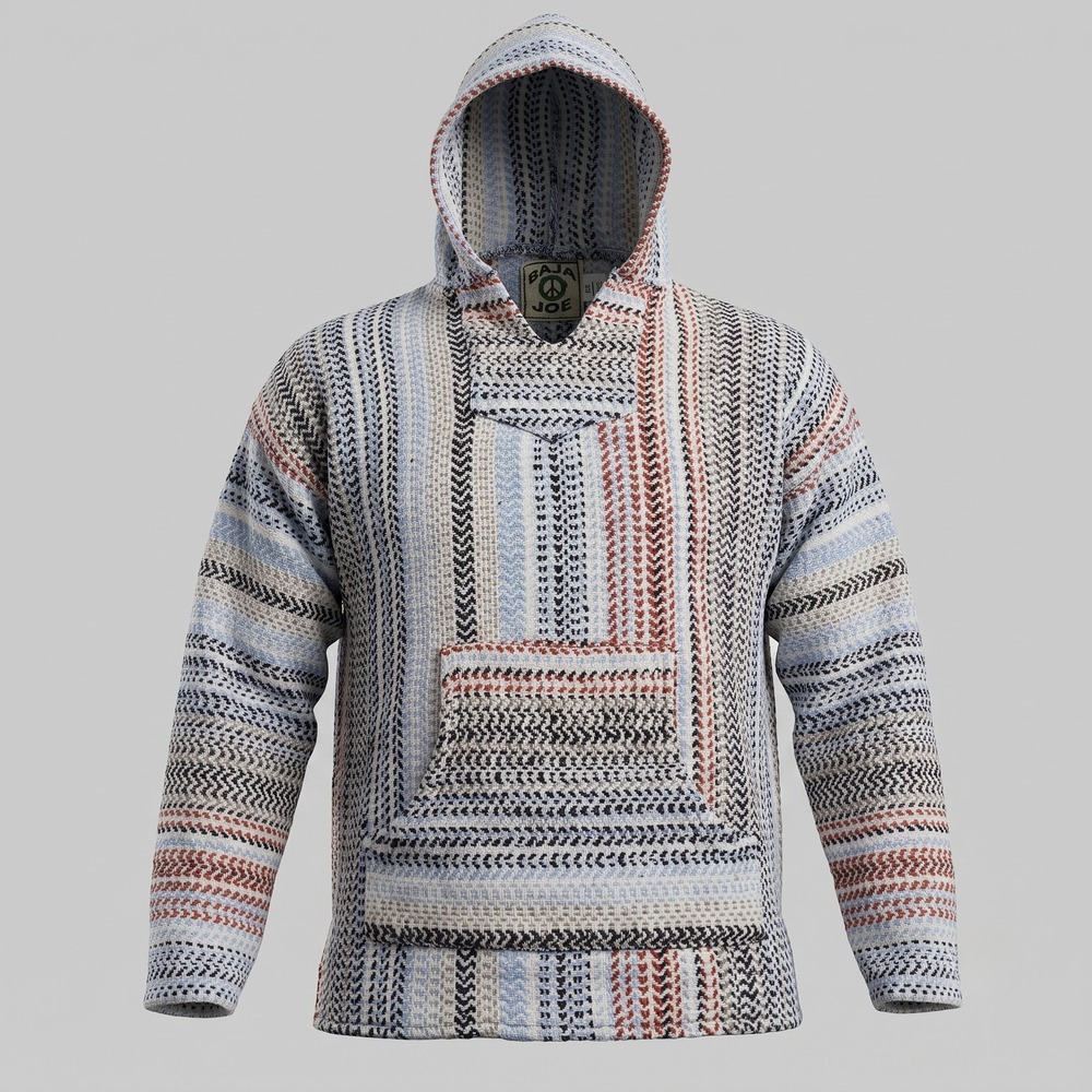 Baja Joe Mens XL Multi-Color Hoodie Drug Rug Baja Pullover Striped Earth Ragz